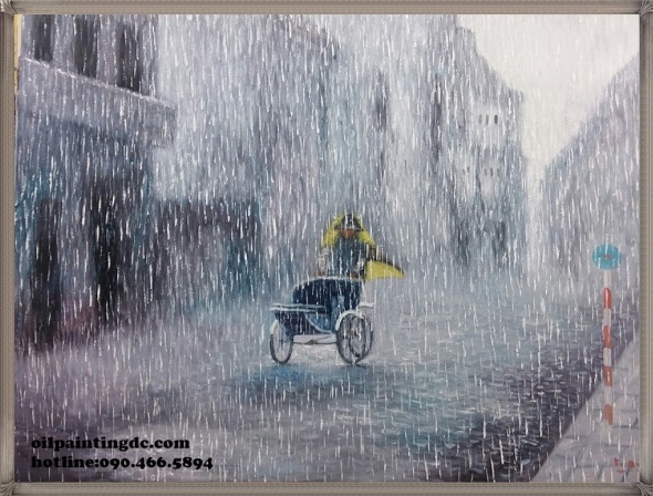 In the Rain oil painting in DC gallery